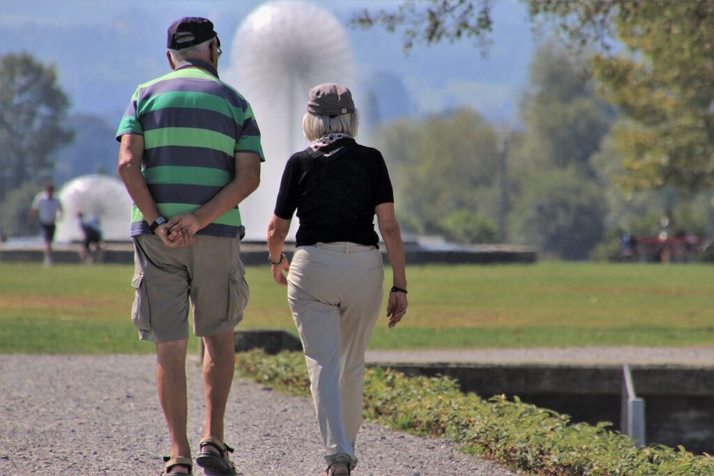 senior, together, couple, hands, pensions, may, happy, love, century, old, the statute of limitations, walk, relaxation, hat, the path, steps, walking, lifestyle, conversation, he and she, retired, pants, romanshorn